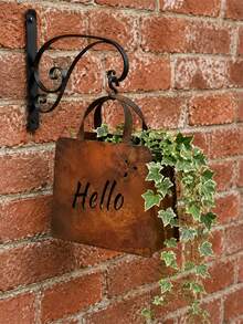 3pcs/1pc Vintage Rusty Metal Hanging Flower Basket, Double-Sided Hello & Welcome Design, Suitable For Garden, Yard, Wall, Indoor And Outdoor Decoration - Style Random - View 10