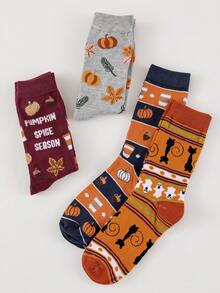 1/4 Pairs Random Women's Fun Halloween Socks With Pumpkin Head, Ghost, Witch Prints, Suitable For Party And Holiday Wear - Multicolor - View 4