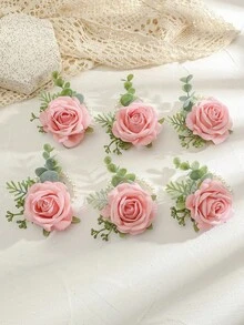 1 pieza/6 piezas Corsage de muñeca para mujer, flor de mano para novia y dama de honor, decoración de rosa rosa rubor, adorno de mano para fiesta nupcial, broche de muñeca, accesorio de pulsera para fiesta de cóctel, baile y uso diario - Rosa carne - Ver 1