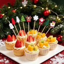 1/10/20/30/50/80/100/200/400pcs Christmas Theme Wooden Decorative Bamboo Skewers, Multiple Cartoon Designs Including Santa Claus, Reindeer, Christmas Tree, Snowflake, Snowman, Suitable For Christmas Party Holiday Gatherings, Can Decorate Fruit Platters, Cakes, Desserts, Create Festive Atmosphere, Home Party Tabletop Decoration Accessories - Multicolor - View 8