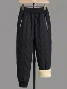 Teen Boys Thermal Lined Thick Pants, Autumn/Winter Fashion Minimalist Casual Warm Sports Joggers - Black - View 4