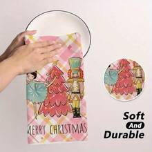 1/2 Set Of Kitchen Towels With Nutcracker And Diamond Square Pattern Design, Durable Indoor And Outdoor Holiday Towels Suitable For Kitchen, Restaurant, And Christmas Party Decoration, Holiday Themes, And Home Decor. - Multicolor - View 7
