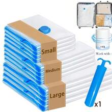 Grup Erik 3pcs Vacuum Compression Travel Storage Bag Set, Includes 2 Storage Bags And Free Air Pump, Multiple Sizes Available, Space-Saving Airtight Organizer Bags, Suitable For Clothes, Blankets, Pillows, Suitcase Packing, Moving And Closet Storage - Multicolor - View 2