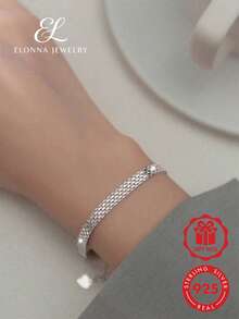 SYMFNY Minimalist Wide Band 925 Sterling Silver Basic Chain Bracelet - Silver - View 1