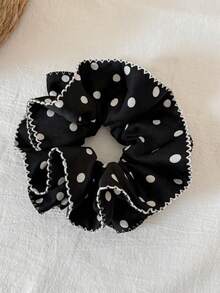 1pc Korean Style New Double Layer Ruched Lace Scrunchie, French Polka Dot Minimalist Elegant Elegant Hair Tie For Women Students, Daily Commute Ponytail Bun Versatile Fabric Hair Rope, Niche Gentle Atmosphere Hair Accessory - Multicolor - View 5