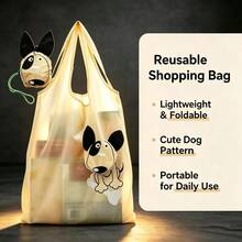 Foldable Reusable Shopping Tote Bag, Ultra-Lightweight And Portable, Folds Into A Mini Storage Bag, Space-Saving Supermarket Travel Commute Tote Bag, Back To School Season Home Gift Accessory, Suitable For Women And Teenage Girls - Puppy - View 1