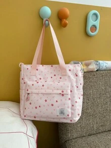 Bolsa Tote de Grande Capacidade com Estampa de Estrela Fofa, Bolsa Feminina Casual e Prática com Múltiplos Bolsos, Adequada para Campus, Passeios Diários, Bolsa de Ombro - Multicolorido - Visão 10