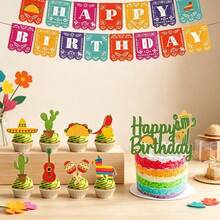 47-Piece Mexican Theme Birthday Party Decoration Set, Includes 15 Bunting Flags, 7 Banners, 24 Small Triangle Flags And 1 Large Triangle Flag, Perfect As Photo Backdrop, Suitable For Indoor Or Outdoor Birthday Parties - A - View 3