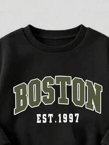 Tween Boy Letter Print Crew Neck Sweatshirt And Sweatpants Set - Army Green - View 4