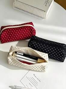 Black Polka Dot Storage Bag, With A Multi-Functional And Large-Capacity Design. It Can Also Be Used As A Creative Multi-Functional Pencil Case Or A Portable Travel Makeup Bag. Suitable For Daily Use By Students And Adults. - Multicolor - View 2