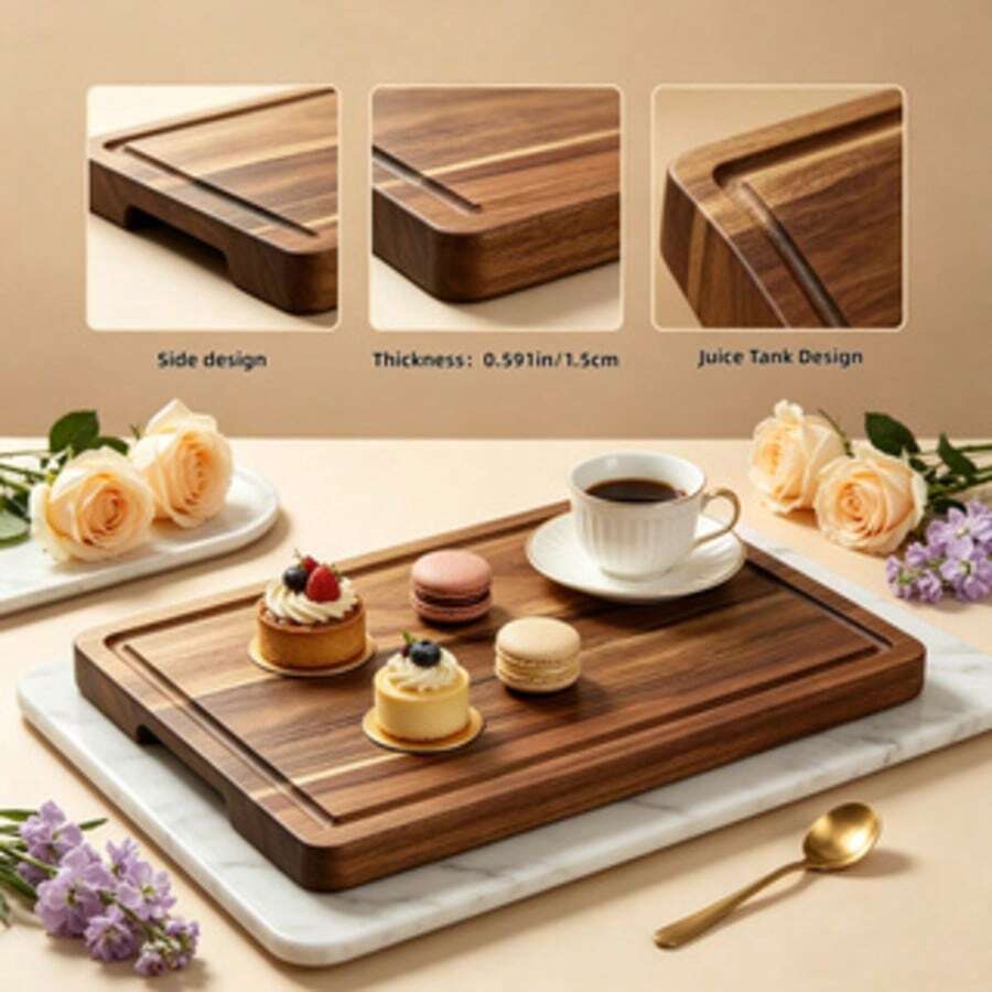 Large Heavy-Duty Acacia Wood Cheese Board/Cutting Board With Juice Groove And Non-Slip Feet - Suitable For Kitchen, BBQ, Serving Tray, Large Cutting Board For Meat, Vegetables And Fruit, Polished For Extra Durability - View 1