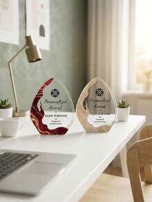 1pc Personalized Logo & Text Acrylic Trophy Plaque, Desktop Standalone Display, Gold Foil Design, Corporate Logo & Text Desktop Award, Unique Asymmetrical Shaped Acrylic Sign Gift, Suitable For Employee Recognition & Team Achievement - Multicolor - View 5