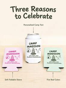 Personalized Camping-Themed Cup Sleeves, Allowing For Custom Text, Flexible And Foldable. Perfect For Camping Trips, Solo Parties, Girls' Weekend Gatherings And Outdoor Group Activities. Available In Multiple Soft Color Options. - Multicolor - View 10