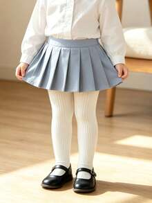 2pcs Classic Versatile Solid Color Striped Snug Fit Tights For Baby Girls, Suitable For Daily Wear - White - View 6