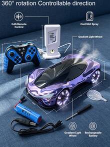 2.4GHz Remote Control Drift Stunt Car, Simulated Matte Electroplated RC Toy Car With Spray, LED Lights And Music, 360° Rotating Stunt Wheels, Charging Base, Long-Lasting Rechargeable Battery, Suitable For Boys And Girls Aged 8 And Above Electric Remote Control Car Toy - Multicolor - View 4