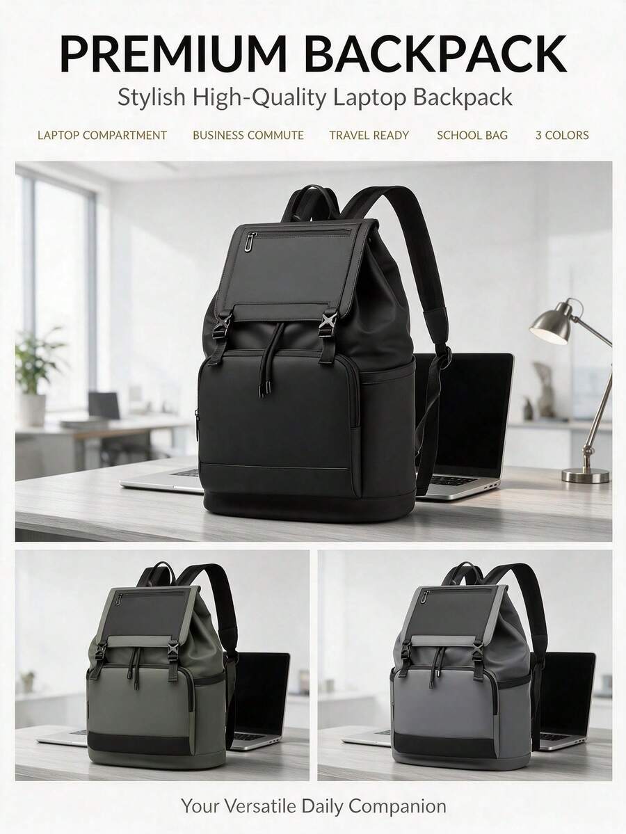 1 pièce Sac à dos à rabat de couleur contrastée à la mode, grande capacité, sac pour ordinateur portable, sac à dos de voyage d'affaires, sac de navette pour hommes, sac d'école pour étudiants