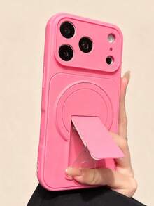 1pc Magnetic Phone Case With Large Window Stand Compatible With Iphone 16/15/14/13/12/11, Shockproof Protective Cover - Hot Pink - View 1