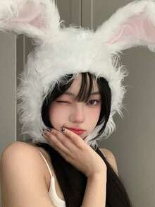 MESHUOKAI Cute Plush Rabbit Ear Hat, White Long Fur Rabbit Headpiece, Easter Party Cosplay Photo Prop, Warm Head Cover - A - View 3