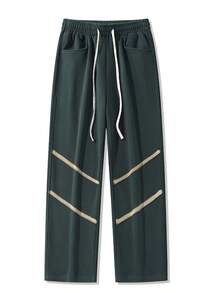 NcmRyu Men's Straight Leg Sports Pants, Contrast Stripe Detail, Drawstring Elastic Waist, Casual Sports Training Jogging Pants - Green - View 4