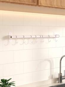 No-Drill Kitchen Hook Rack, Wall-Mounted Kitchen Utensil Holder, Movable Hooks, Suitable For Pots, Pans, Kitchen Tools, Space-Saving Kitchen Storage Rack, Multi-Scenario Use, Multi-Functional Hook Rack - Multicolor - View 3