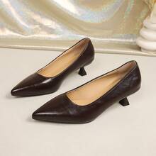 Women's Low Heel High Heels, Fashion Classic Elegant Versatile High Heels, Spring/Autumn Comfortable Closed Toe Design, Suitable For Wedding, Party, Walking, Birthday, Work, Office Daily Wear Pumps - Brown - View 12