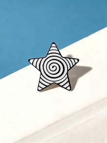 1pc Black & White Pentagram Brooch, Personalized Pattern Design, Minimalist Cool Style, Small & Exquisite, Anti-Exposure, Decorate Collar, Jacket, Hat, Backpack, Showcase Unique Aesthetic, Easily Elevate Outfit Sophistication - Black and White - View 6