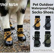 Dog Outdoor Waterproof Shoe Covers, Lace-Up Anti-Slip Pet Shoes And Socks, Wear-Resistant Anti-Slip Paw Protection Walking Shoes - Mustard Yellow - View 1