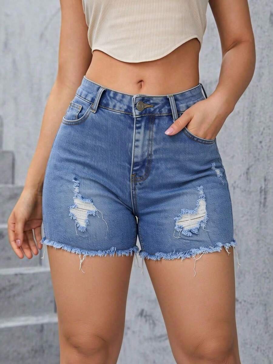 Women Denim Shorts - Medium Wash - View 1