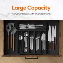 Extra Large Cutlery Drawer Organizer, Expandable Cutlery Tray | Kitchen Flat Cutlery Storage Rack, Adjustable Plastic Organizer Box, Suitable For Spoons, Forks, Knives - Multicolor - View 5