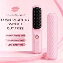 2-In-1 Straightening & Curling,Portable Wireless Hair Straightener Comb,Ceramic Coating Anti-Scald,For Home Use,Holiday Gifts,Holiday Essentials,Fast Heating,Suitable For Various Hair Types,Anti-Scald Design,Professional Styling Tool,Gift For Women - Multicolor - View 5
