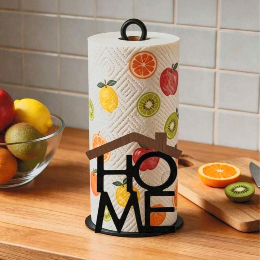 Creative HOME Letter Vertical Paper Towel Holder, Wooden Roll Paper Rack, Universal Home Kitchen Dining Table Living Room No-Drill Desktop Tissue Storage Rack, Nordic Luxury Desktop Decor Ornament - Multicolor - View 1