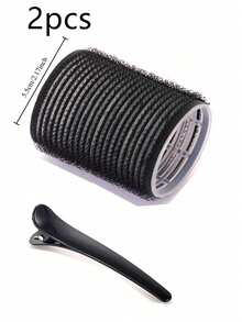 2pcs/Set Hair Curlers With Clips, Self-Adhesive Hair Rollers Suitable For Long/Medium/Short Hair And Bangs, DIY Hair Curling Tools Include 1 Large Hair Roller + 1 Clip - Black - View 21