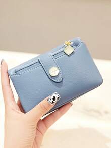 MIYIN 2pcs Litchi Texture Small Wallet With Detachable Zipper Coin Purse, Soft Bi-Fold Snap Wallet Women's Mini Wallet Suitable For Daily Shopping Travel, Minimalist Style, Lightweight And Portable, Multi-Functional Credit Card Holder Zipper Wallet - Multicolor - View 11