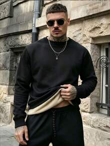 Men's Autumn/Winter Casual Thermal Lined Thick Warm Sweatshirt - Black - View 1