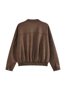Vintage Stand Collar Zipper Motorcycle Jacket For Women - Khaki - View 6