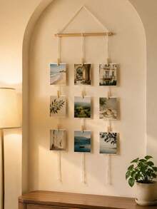 1PC Bohemian Style Photo Collage Wall Hanging With Clips, Three-Row Rope Photo Holder, Suitable For Bedroom, Living Room, Dormitory Wall Decoration. Can Be Used To Display Family Photos, Travel Souvenirs, Postcards And DIY Decorations. - Multicolor - View 5