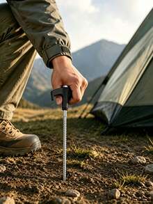 2pcs/4pcs Camping Tent Stakes Set, T-Handle Metal Spiral Tent Pegs + Windproof Rope, For Tent And Awning Fixing - Multicolor - View 5