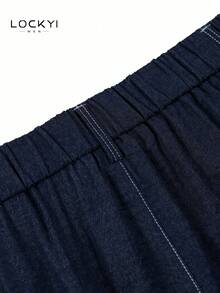 1pc Men's American Sports College Style Mid-Waist Button Loose Straight Leg Casual Pants Spring/Autumn - Blue - View 5