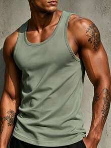 ZYNTH BALENO Men's Summer Sports Fitness Sleeveless Vest, Basketball Running Casual Sportswear Muscle Shirt - Olive Green - View 2
