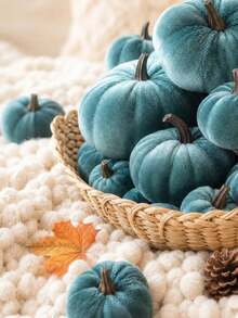 15/6/1pc Blue Artificial Pumpkin Plant, Autumn Thanksgiving Party Halloween Decoration Fake Plant, Artificial Plant Pumpkin Set, Suitable For Home Kitchen Fireplace Mantel Porch Outdoor Decoration, Wedding Table Centerpiece Decoration, Harvest Festival Autumn Decoration, School Supplies - Gray-blue - View 4