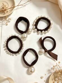 Elegant Faux Pearl Bowknot Elastic Hair Ties For Women, New 2024 Model, Beauty, Home, Hair Accessories - Multicolor - View 9