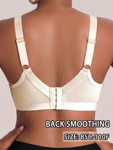 1pc Casual Comfortable Minimalist Plus Size Women's Bra With Lace Patchwork, Wire-Free Soft Comfortable Lingerie - Apricot - View 2
