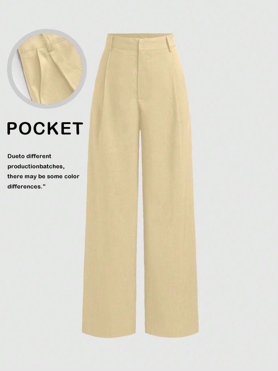 Vela Rue Minimalist Design Lightweight Semi-Sheer Deep Blue Solid Color Suit Pants, Zipper And Hook Closure, Wide Leg Slimming All-Season Style Yellow - Yellow - View 1