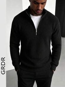 GRDR Men's Casual Long Sleeve Zip-Up Cardigan Sweater, Versatile Everyday Wear Knit Sweater - Black - View 2