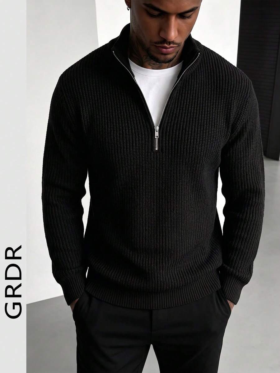 GRDR Men's Casual Long Sleeve Zip-Up Cardigan Sweater, Versatile Everyday Wear Knit Sweater