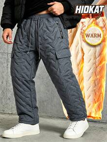 Hidkat Men's Winter Thickened Cargo Pants With Drawstring Waist, Multiple Pockets, Casual Sports Long Pants - Grey - View 1