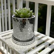 1pc Indoor Decor Disco Flower Pot, Disco Planter, Indoor Plant Succulent Pot, Mirror Vase, Suitable For Indoor And Outdoor Use, Mirror Plastic Flower Pot, Non- - Multi-color - View 2