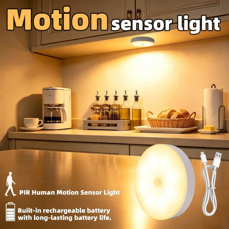 Đèn ngủ cảm biến chuyển động LED - Phát hiện PIR siêu nhạy, tự động bật/tắt từ hoàng hôn đến bình minh - Hoàn hảo cho tủ bếp, cầu thang, hành lang, phòng ngủ, phòng tắm và nhiều nơi khác. Có thể sạc lại, dễ dàng lắp đặt. - Đèn cảm biến chuyển động - Xem 1