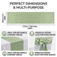 4pcs/10pcs 28*275cm Wedding Satin Table Runner Sage Green/Dark Green Silk Table Runner Banquet Table Runner Suitable For Rectangular Round Dining Tables - Green - View 2