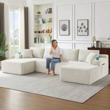 Sectional Sofa Beige 6 Seats - Modular U Shape Frame - 米色 6 人座 - 查看 5